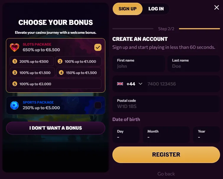 chanze casino sign up