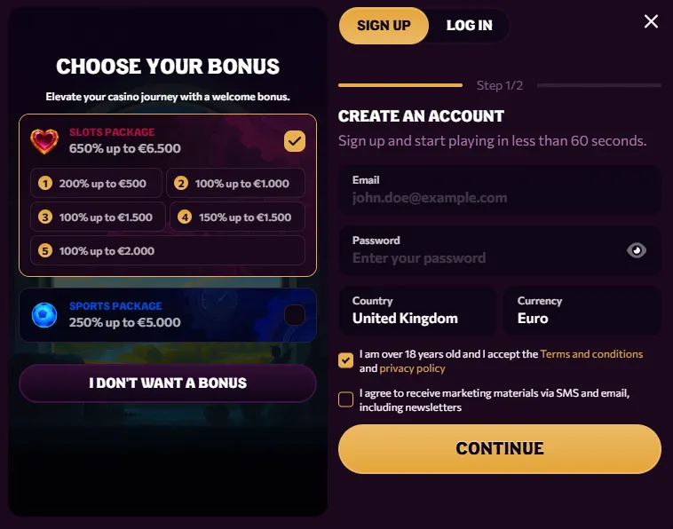 chanze casino sign up